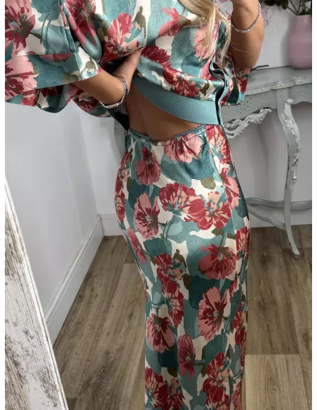 Conjunto Mena flores grandes azul