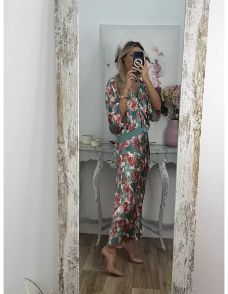 Conjunto Mena flores grandes azul