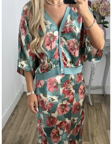 Conjunto Mena flores grandes azul