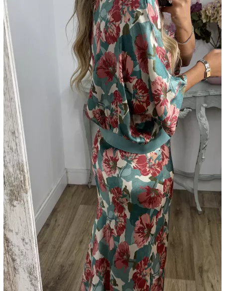 Conjunto Mena flores grandes azul