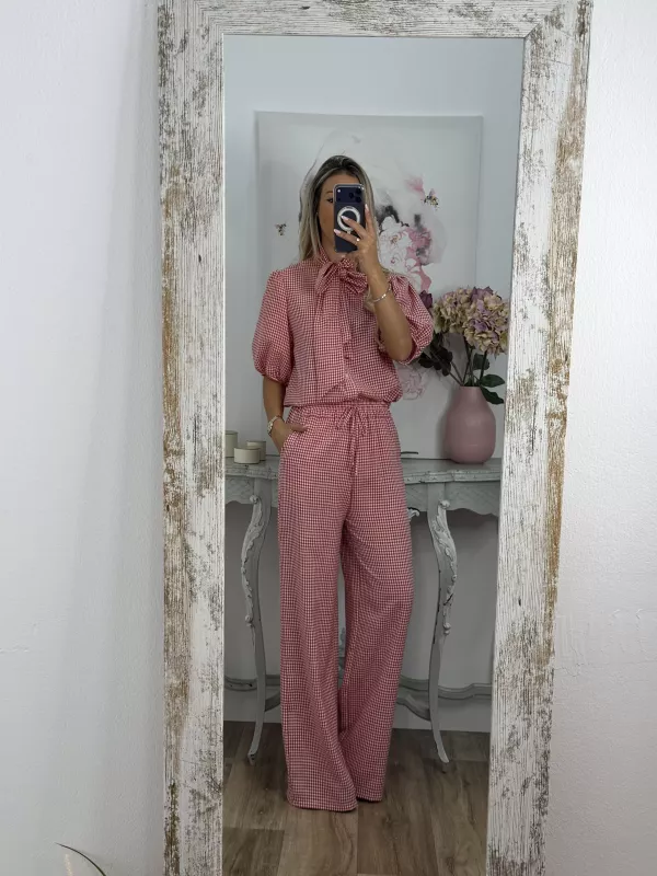 Conjunto camisa y pantalón vichy rojo