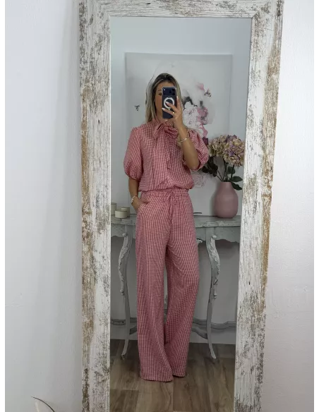 Conjunto camisa y pantalón vichy rojo