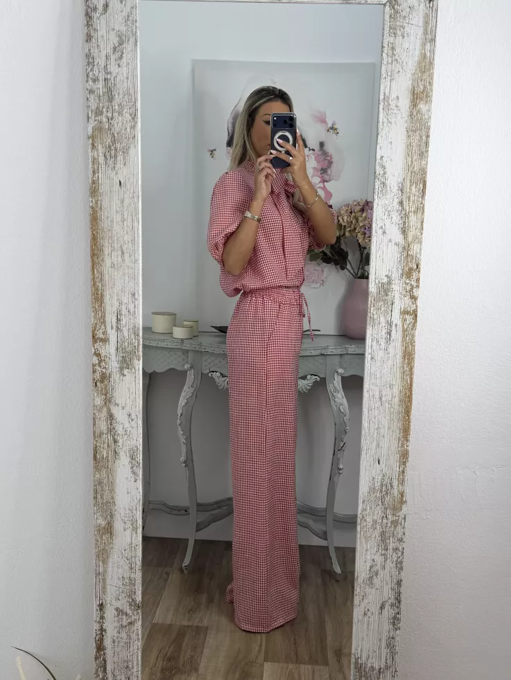 Conjunto camisa y pantalón vichy rojo