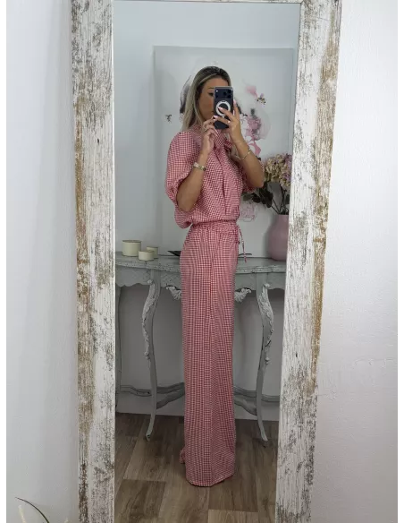 Conjunto camisa y pantalón vichy rojo