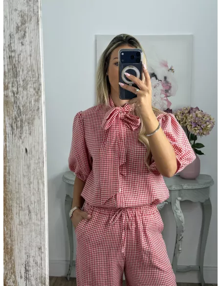 Conjunto camisa y pantalón vichy rojo