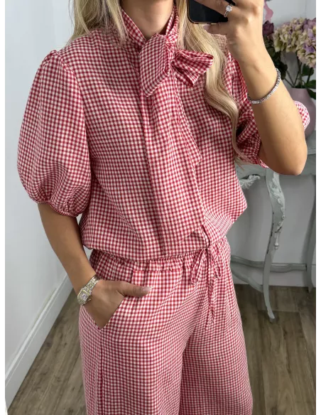 Conjunto camisa y pantalón vichy rojo