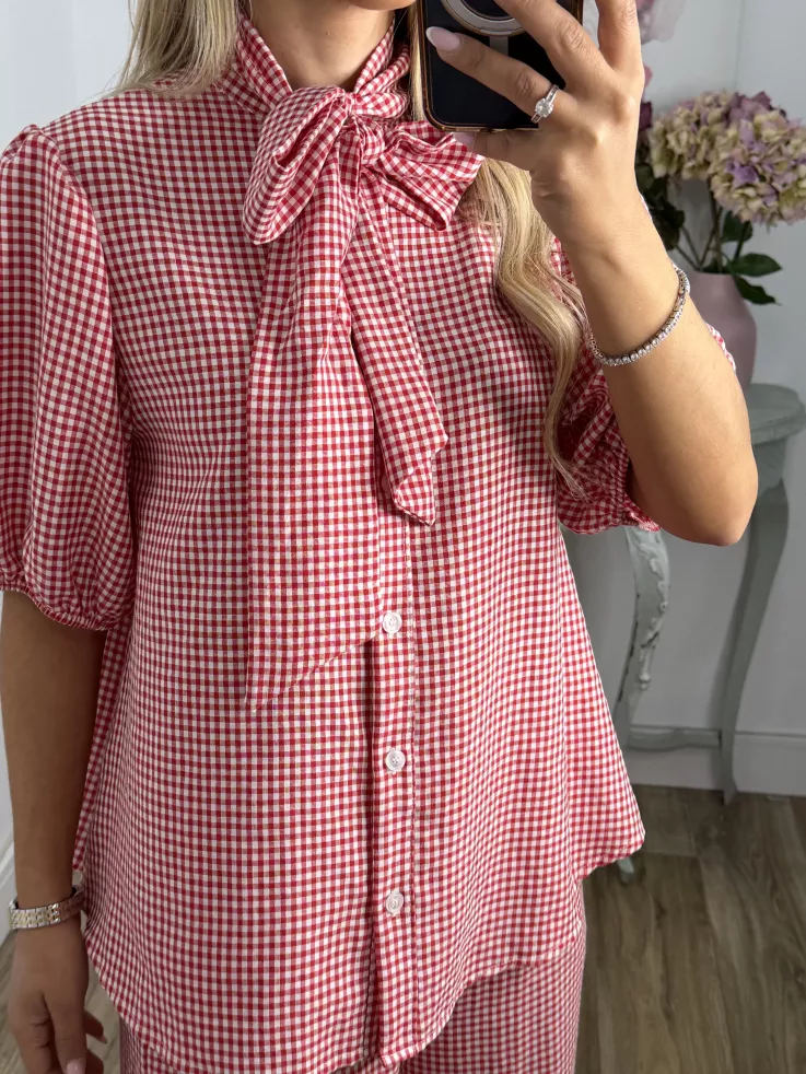 Conjunto camisa y pantalón vichy rojo