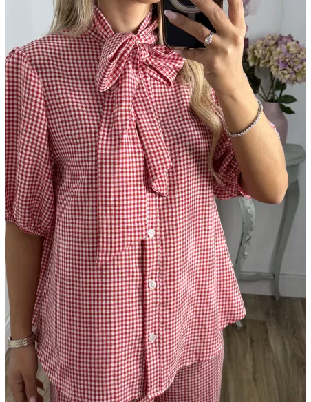 Conjunto camisa y pantalón vichy rojo