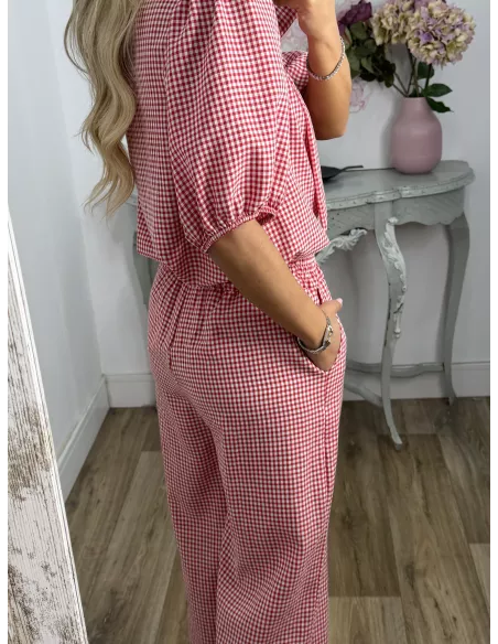 Conjunto camisa y pantalón vichy rojo
