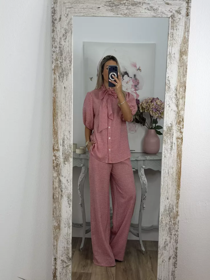 Conjunto camisa y pantalón vichy rojo