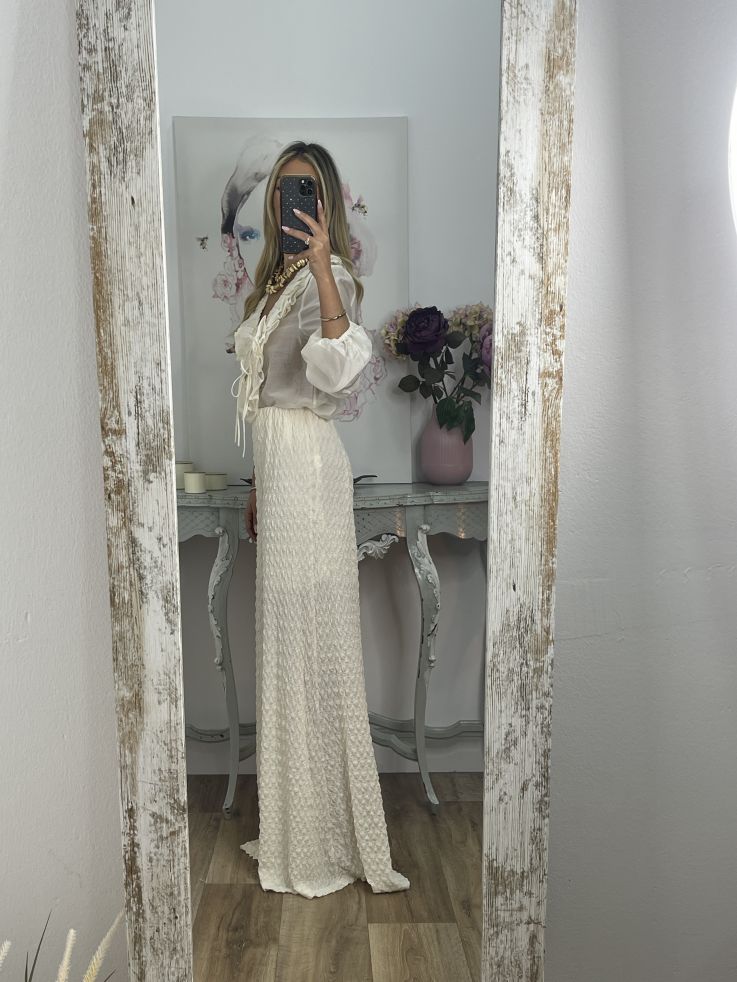 Pantalón tejido punto rugoso hueso