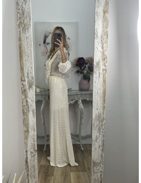 Pantalón tejido punto rugoso hueso