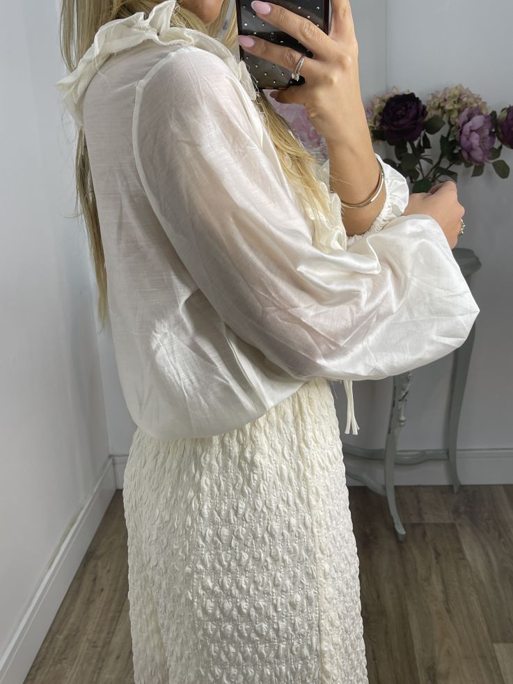 Pantalón tejido punto rugoso hueso