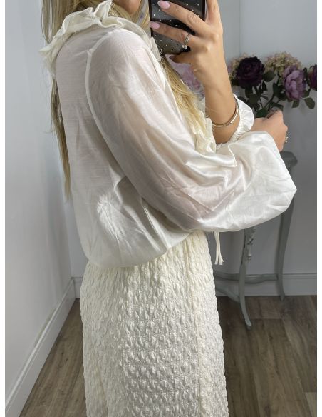 Pantalón tejido punto rugoso hueso