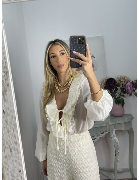 Pantalón tejido punto rugoso hueso