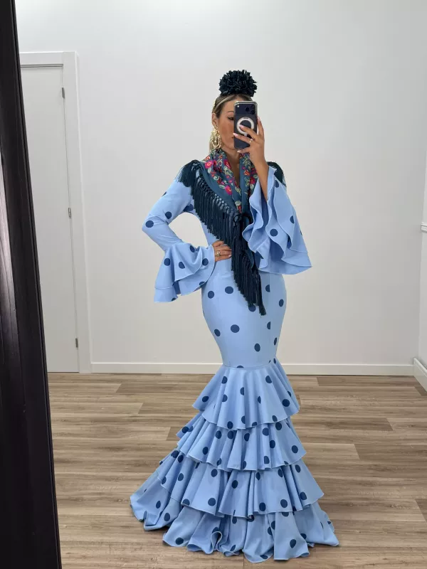 Vestido Sevilla lunares celeste