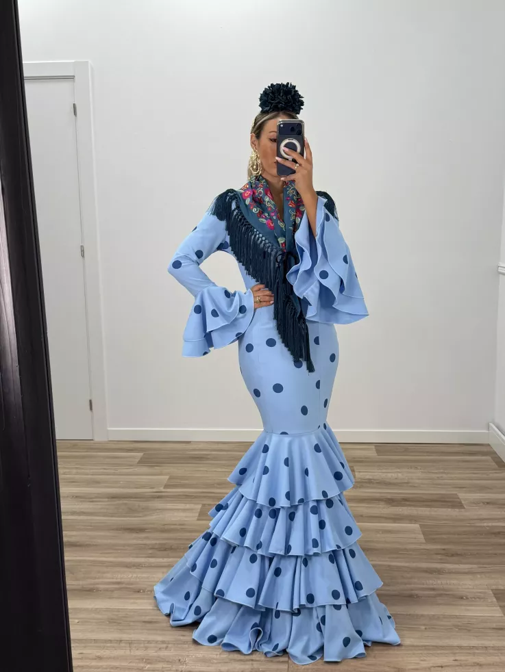Vestido Sevilla lunares celeste