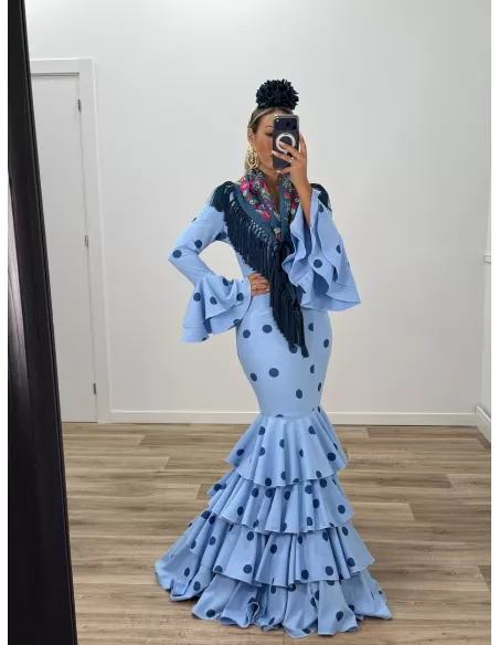Vestido Sevilla lunares celeste