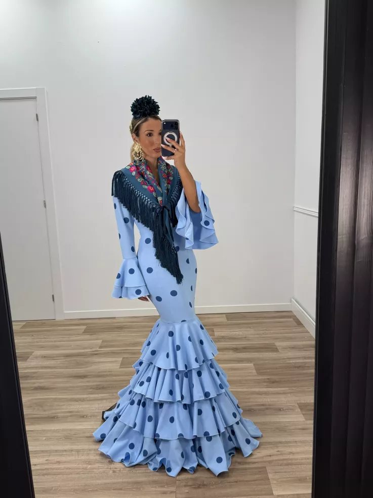 Vestido Sevilla lunares celeste
