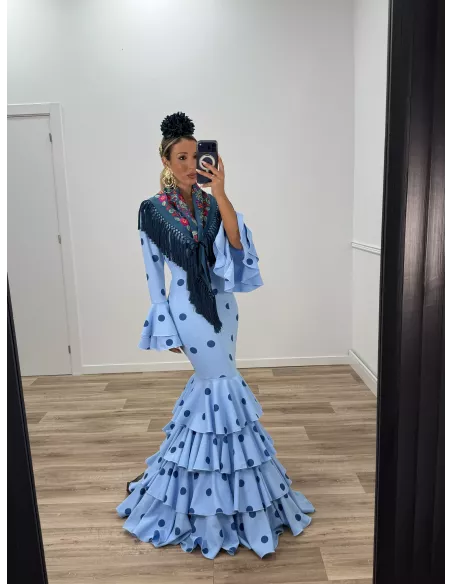 Vestido Sevilla lunares celeste