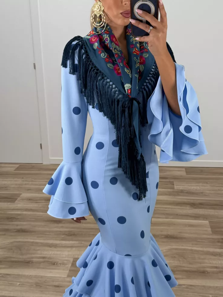 Vestido Sevilla lunares celeste