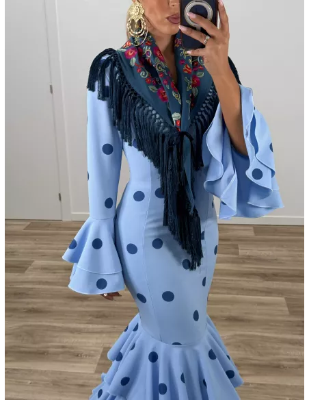 Vestido Sevilla lunares celeste