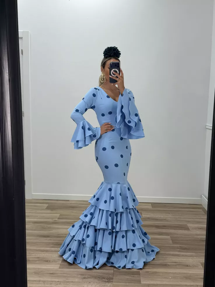 Vestido Sevilla lunares celeste