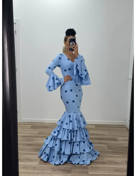 Vestido Sevilla lunares celeste