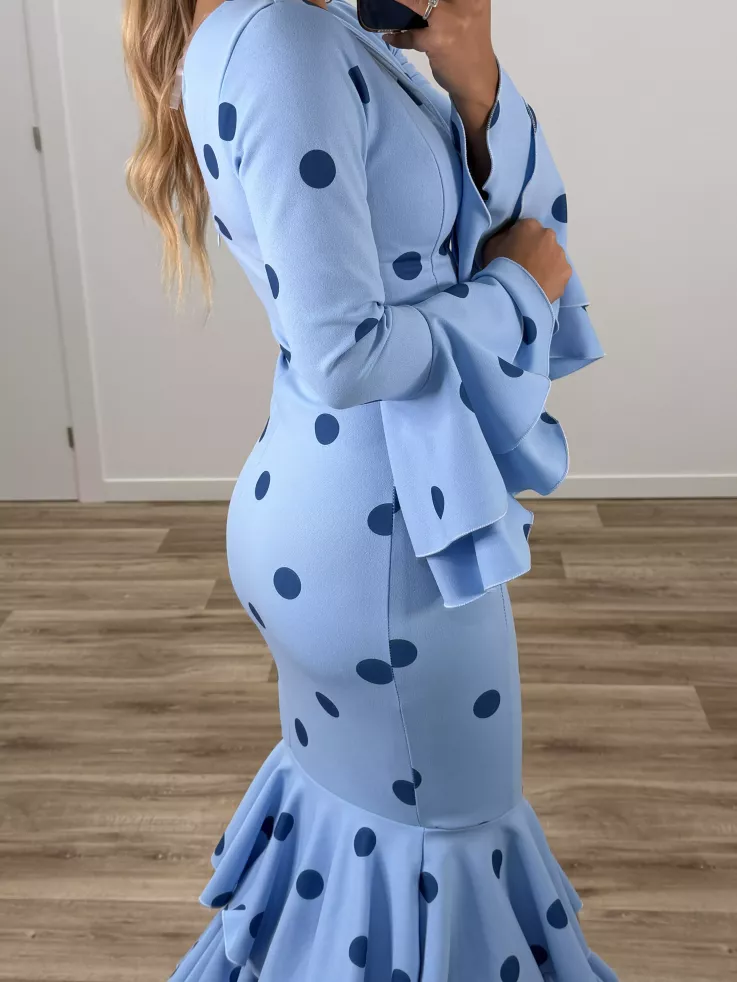 Vestido Sevilla lunares celeste
