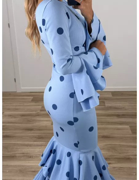 Vestido Sevilla lunares celeste