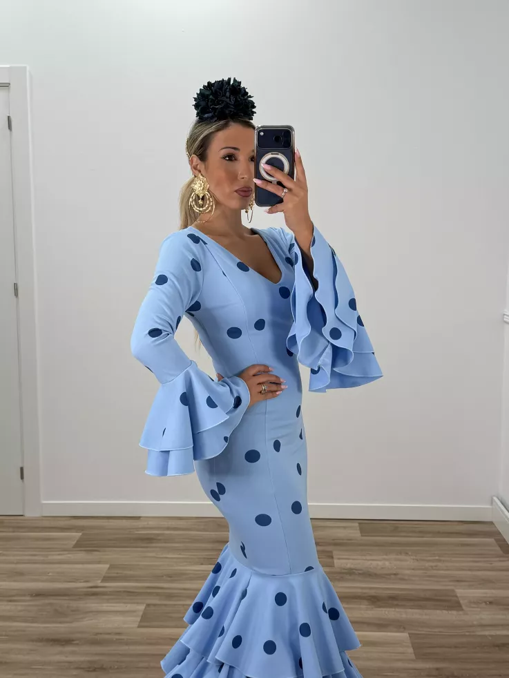Vestido Sevilla lunares celeste