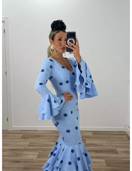Vestido Sevilla lunares celeste