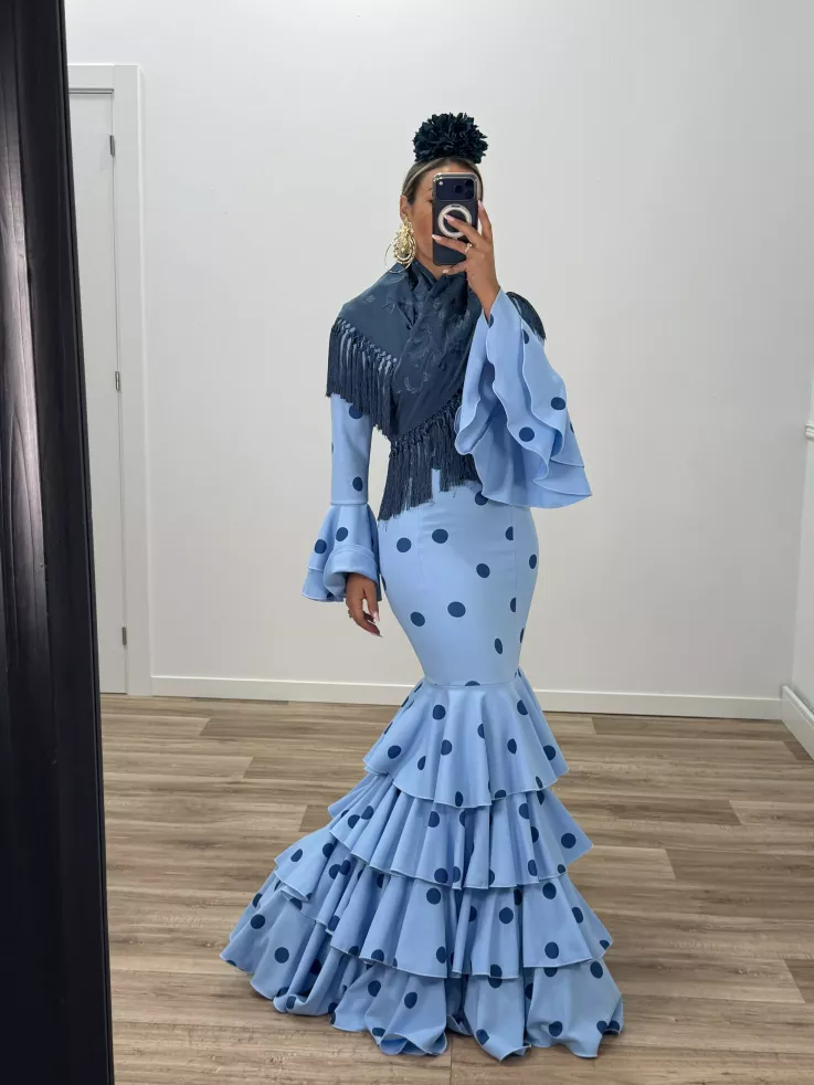 Vestido Sevilla lunares celeste