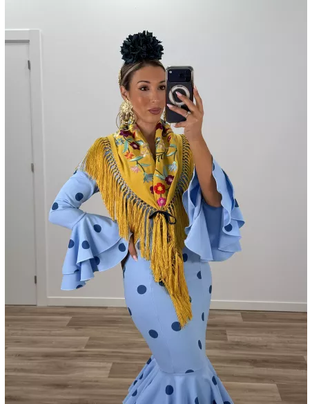 Vestido Sevilla lunares celeste