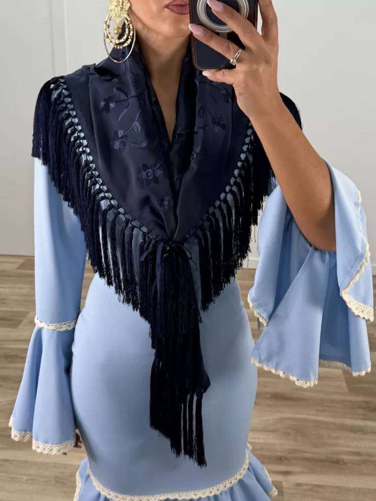 Mantón bordado unicolor azul marino oscuro