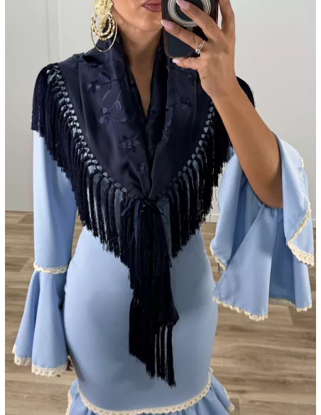 Mantón bordado unicolor azul marino oscuro
