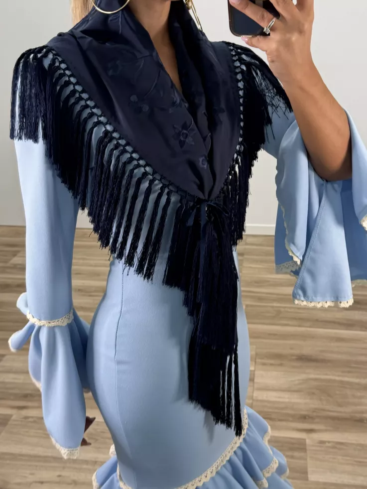 Mantón bordado unicolor azul marino oscuro
