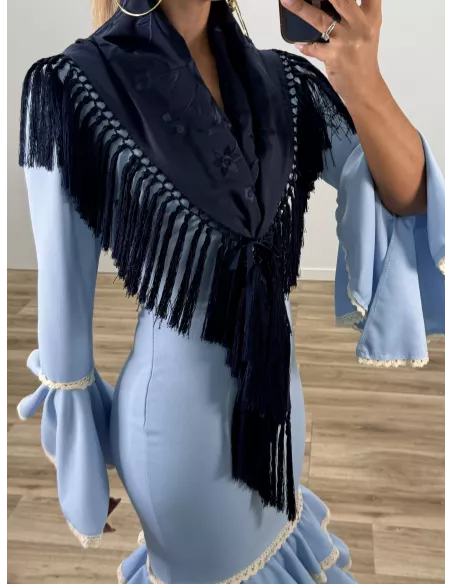 Mantón bordado unicolor azul marino oscuro