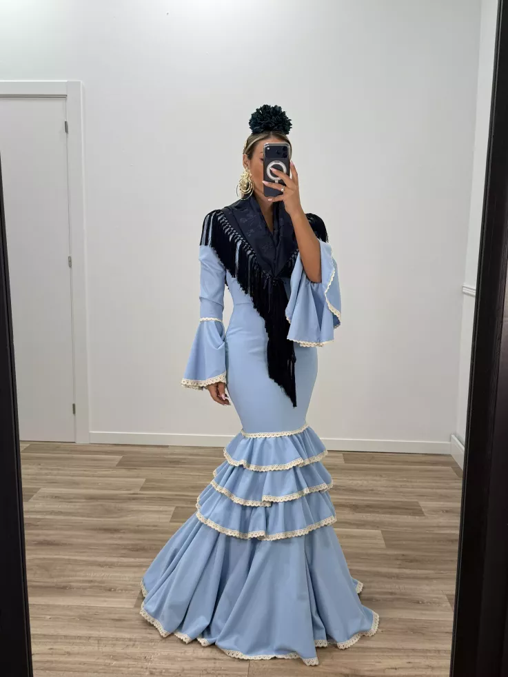 Mantón bordado unicolor azul marino oscuro