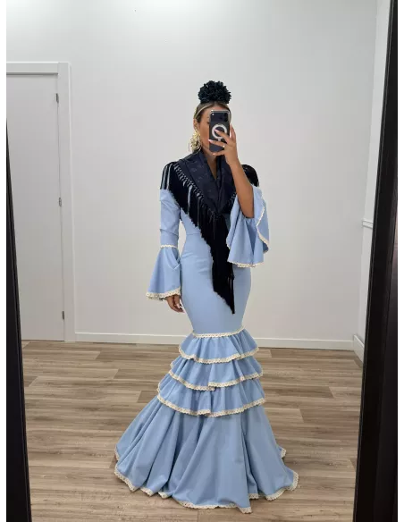 Mantón bordado unicolor azul marino oscuro