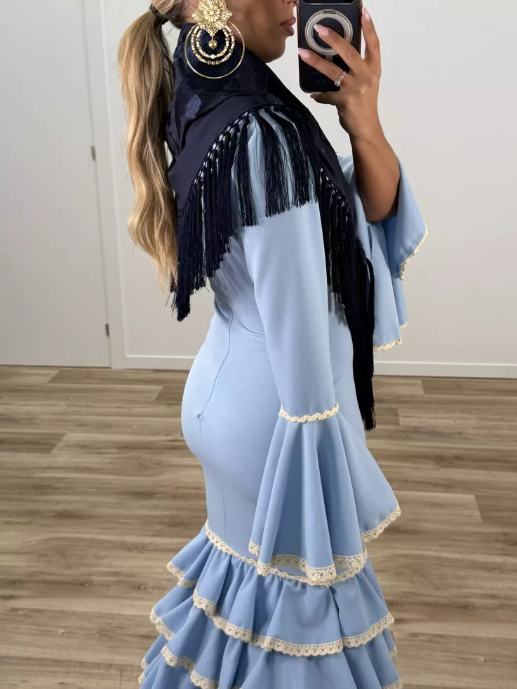 Mantón bordado unicolor azul marino oscuro