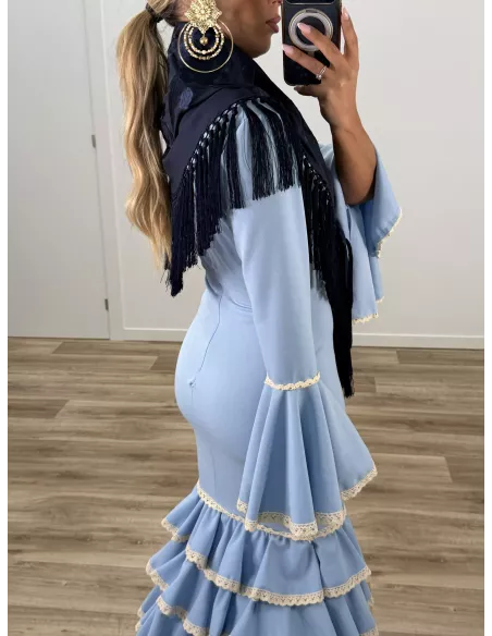 Mantón bordado unicolor azul marino oscuro