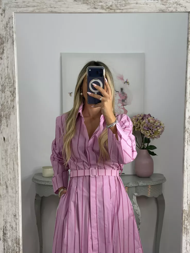 Vestido camisero midi rayas rosa