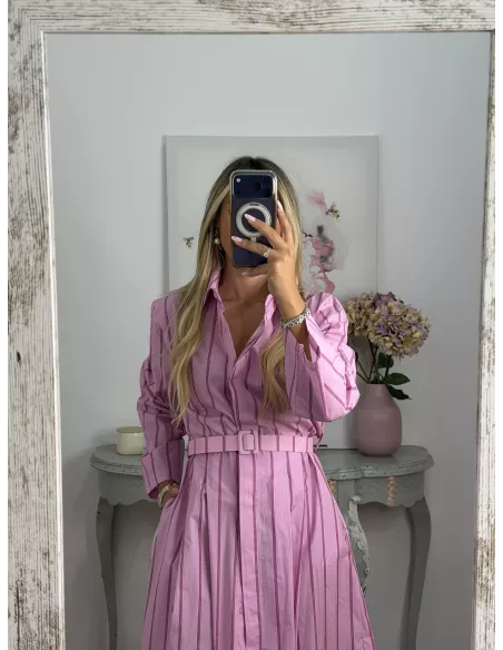 Vestido camisero midi rayas rosa