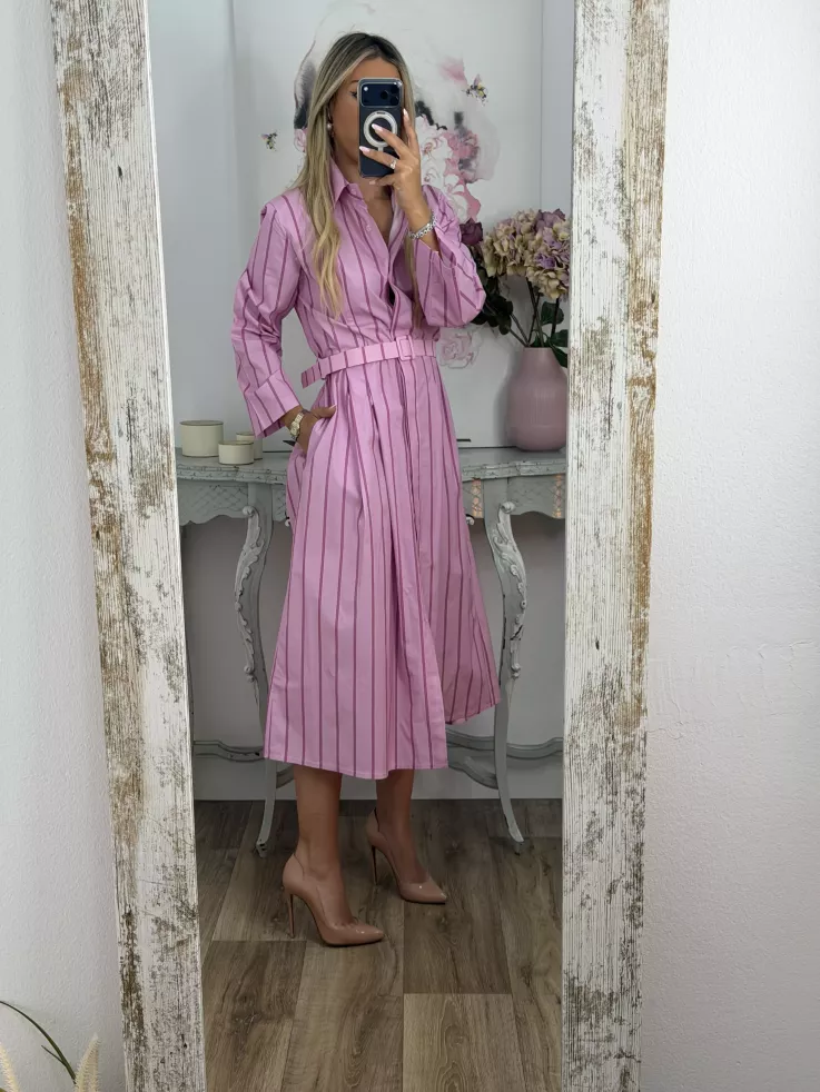 Vestido camisero midi rayas rosa