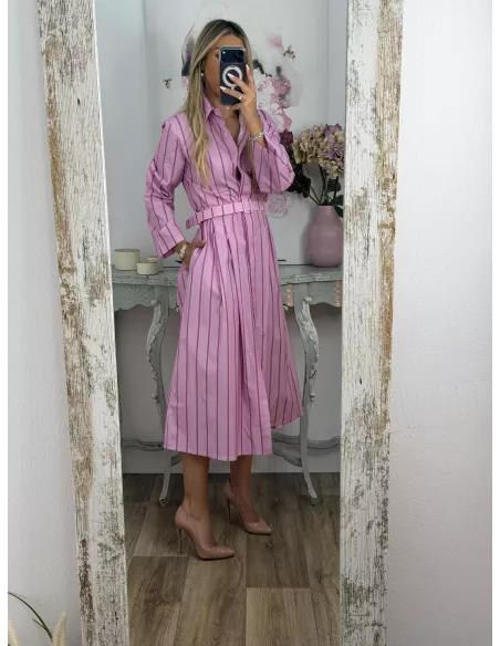Vestido camisero midi rayas rosa