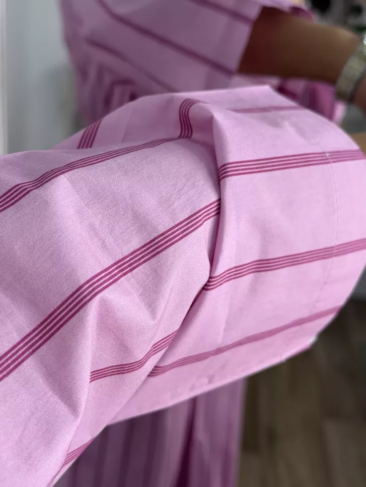 Vestido camisero midi rayas rosa