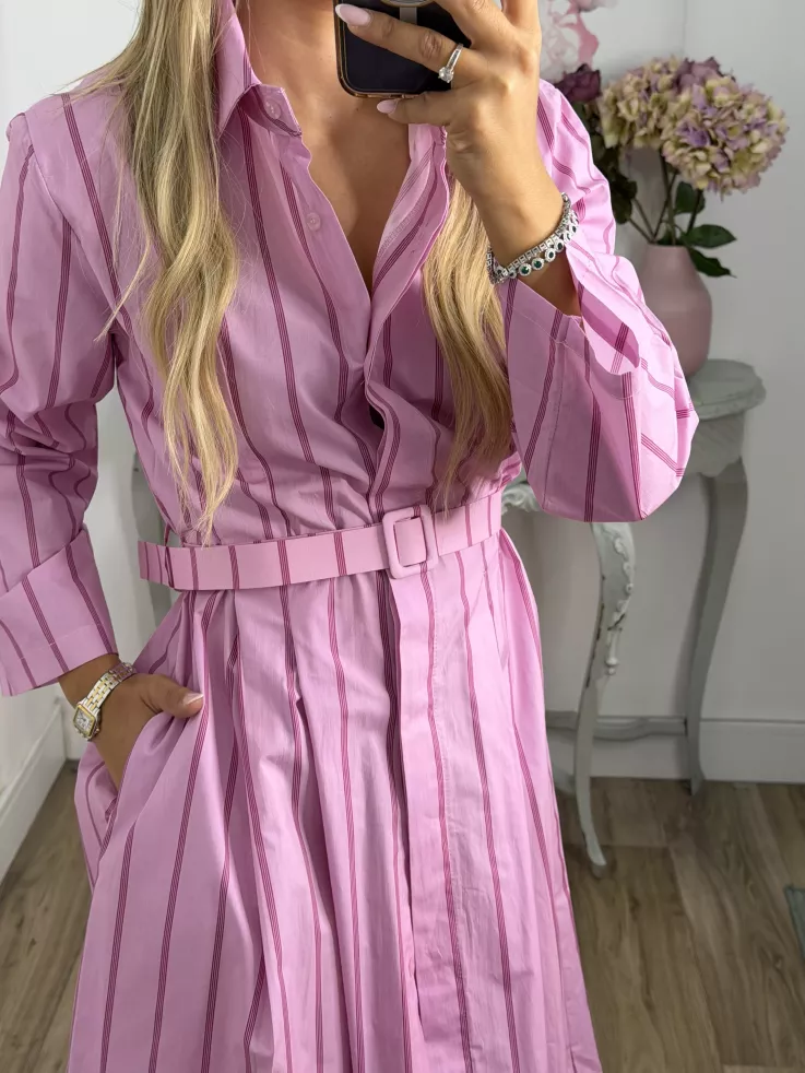 Vestido camisero midi rayas rosa