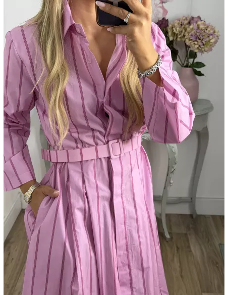 Vestido camisero midi rayas rosa
