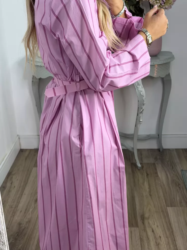 Vestido camisero midi rayas rosa